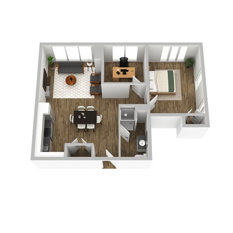 Floor plan for 1 bed, 1 bath, 794 sqft